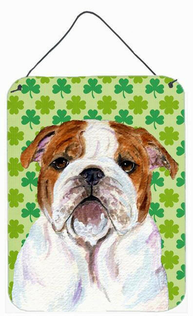 Bulldog English St. Patrick&#39;s Day Shamrock Portrait Wall or Door Hanging Prints by Caroline&#39;s Treasures