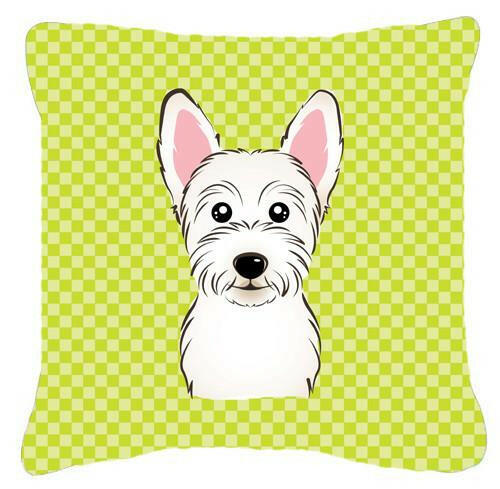 Checkerboard Lime Green Westie Canvas Fabric Decorative Pillow BB1288PW1414 - the-store.com