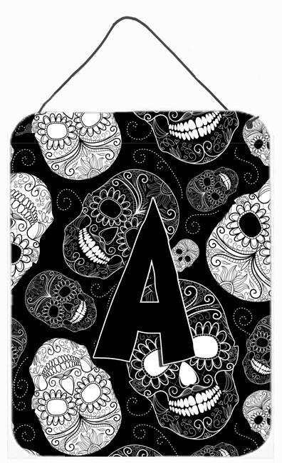 Letter A Day of the Dead Skulls Black Wall or Door Hanging Prints CJ2008-ADS1216 by Caroline&#39;s Treasures
