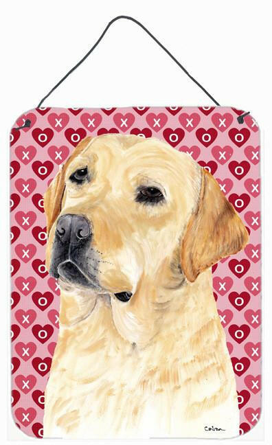 Labrador Yellow Hearts Love and Valentine&#39;s Day Wall or Door Hanging Prints by Caroline&#39;s Treasures