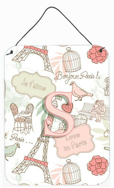 Letter S Love in Paris Pink Wall or Door Hanging Prints CJ2002-SDS1216 by Caroline&#39;s Treasures