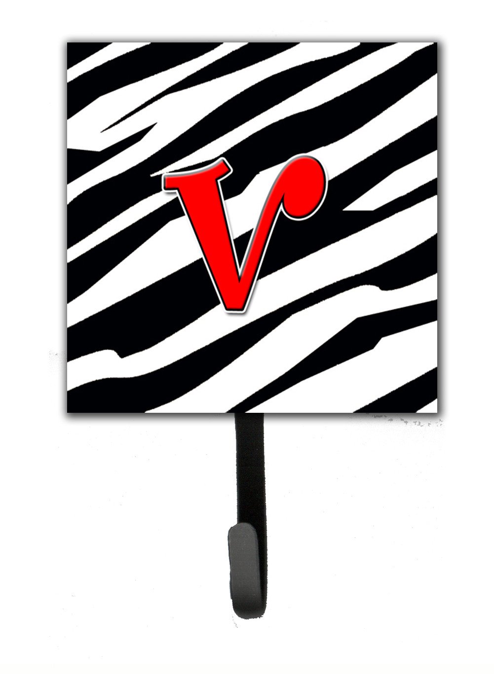 Letter V Initial Monogram - Zebra Red Leash Holder or Key Hook by Caroline's Treasures