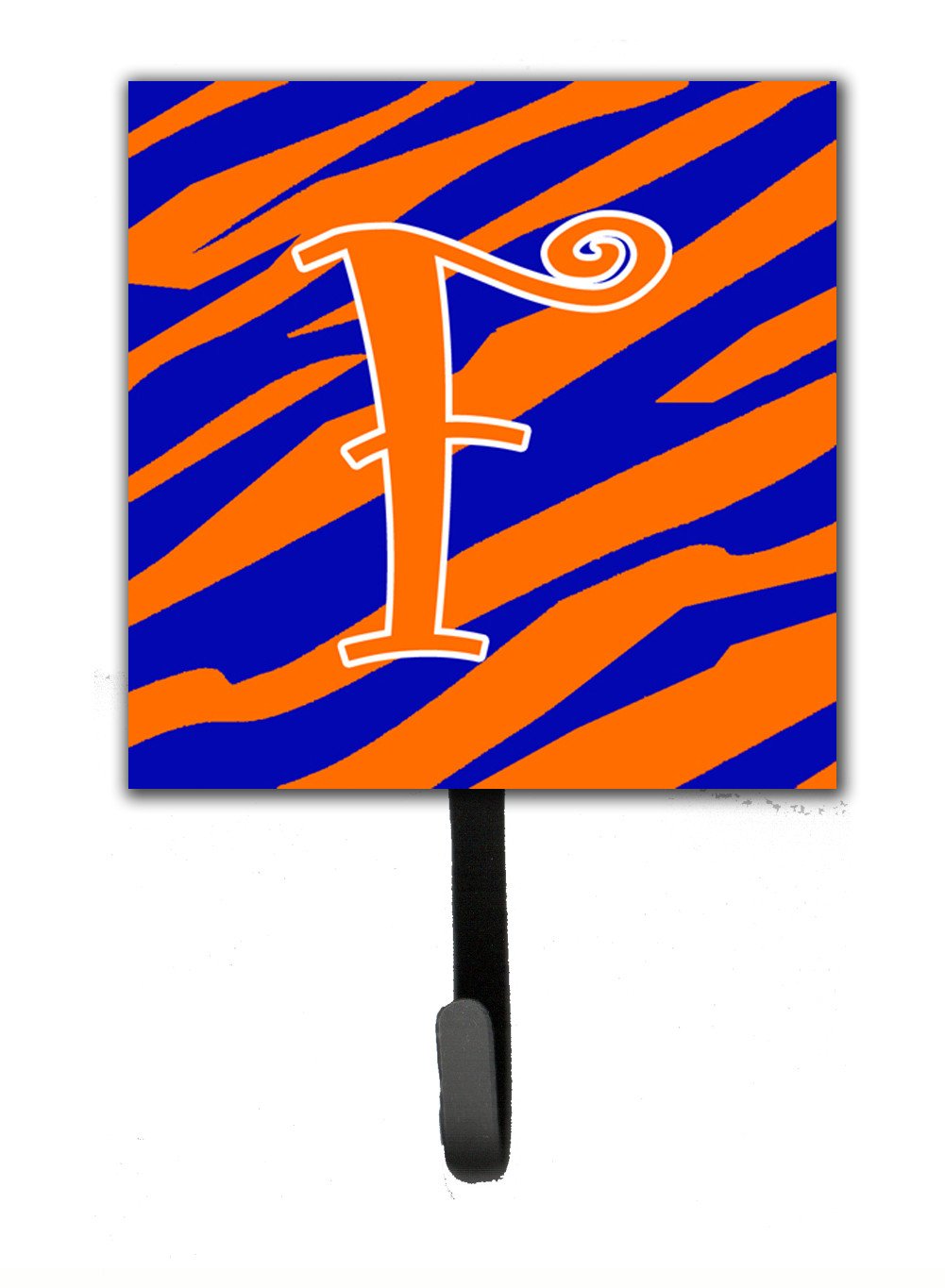 Letter F Initial Tiger Stripe Blue and Orange Leash Holder or Key Hook by Caroline&#39;s Treasures