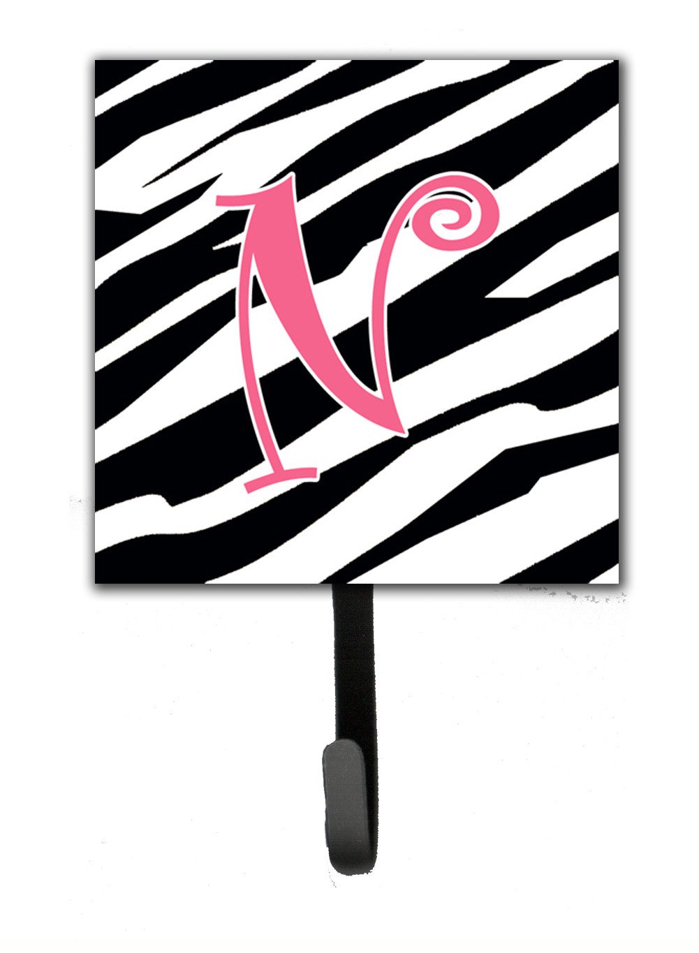 Letter N Initial Monogram - Zebra Stripe and Pink Leash Holder or Key Hook by Caroline&#39;s Treasures