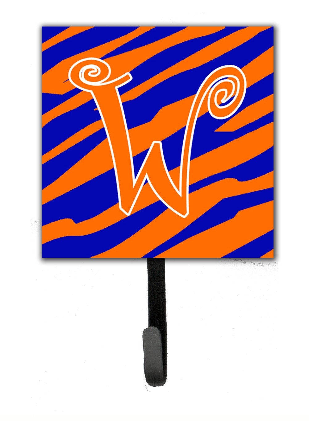 Letter W Initial  Tiger Stripe Blue and Orange Leash Holder or Key Hook by Caroline's Treasures