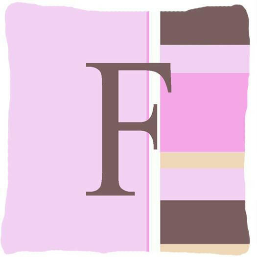 Letter F Initial Monogram - Pink Stripes Decorative   Canvas Fabric Pillow - the-store.com