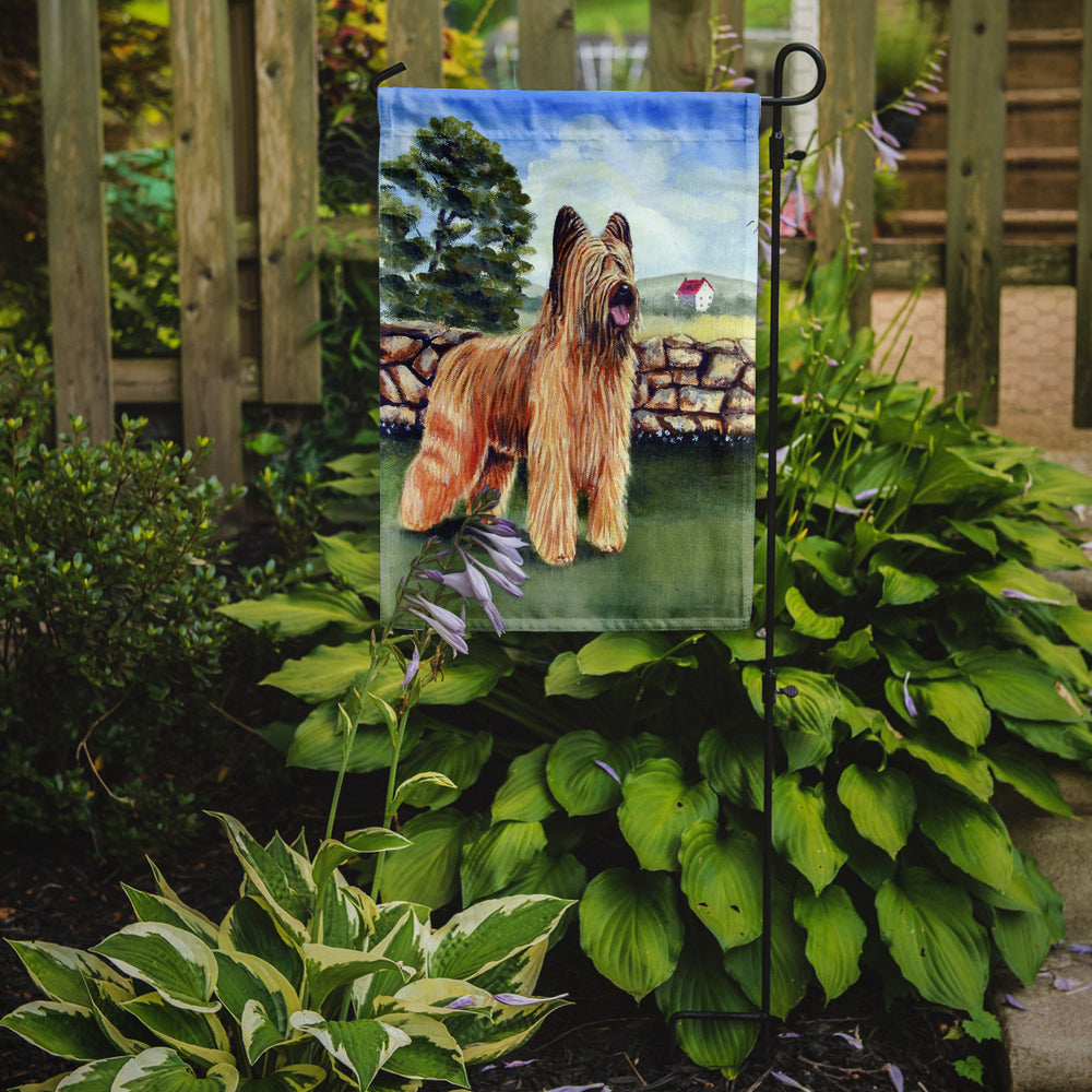 Briard by the stone fence Flag Garden Size.