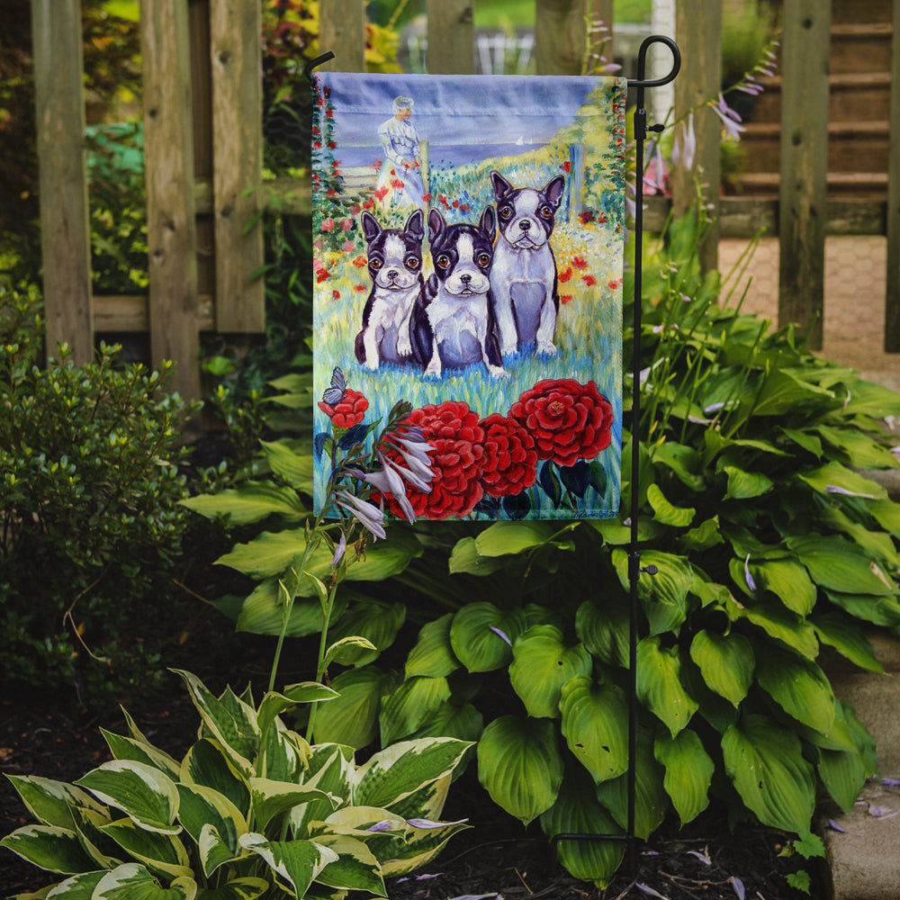 Boston Terrier Three in a Row Flag Garden Size.