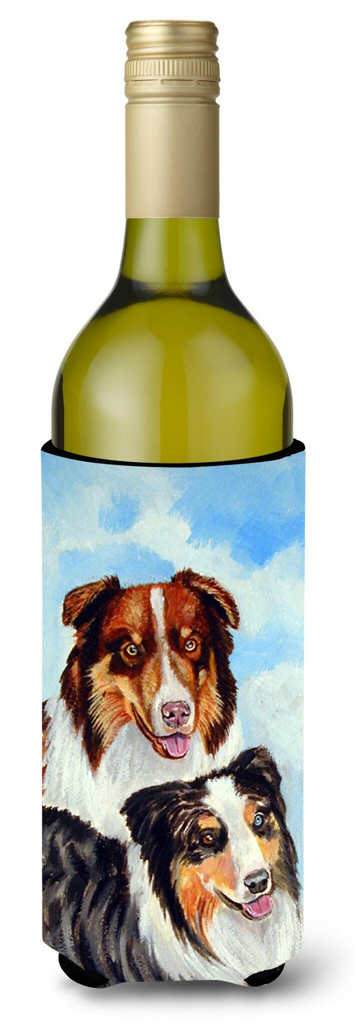 Australian Shepherd What a pair Wine Bottle Beverage Insulator Beverage Insulator Hugger by Caroline&#39;s Treasures