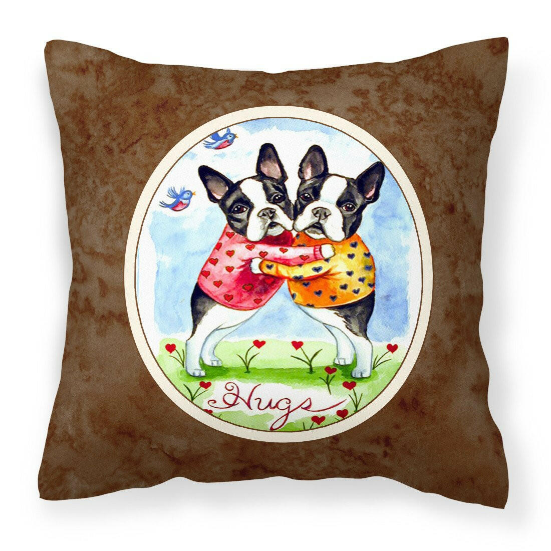 Hugs Boston Terrier Fabric Decorative Pillow 7015PW1414 - the-store.com