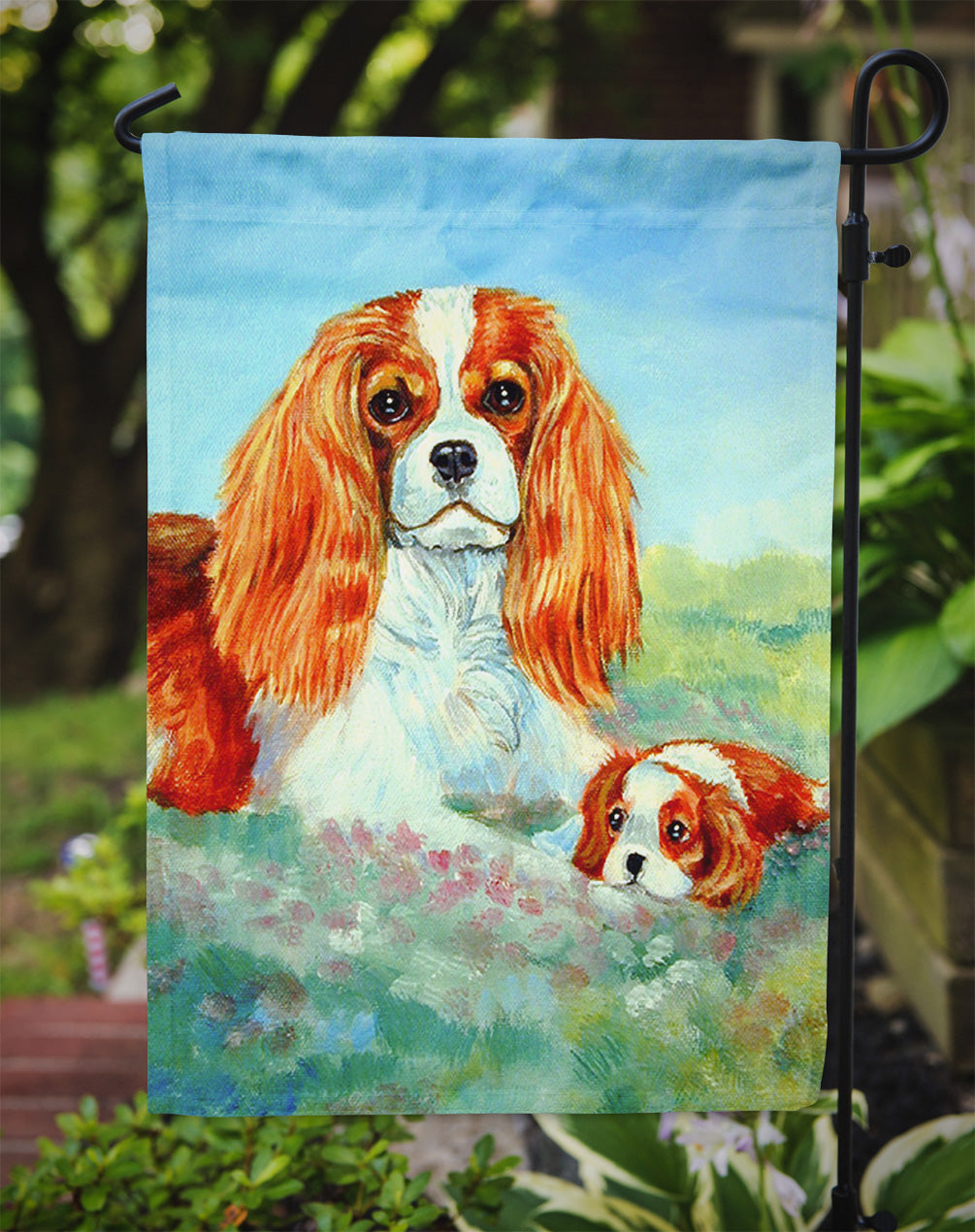 Cavalier Spaniel Momma's Love Flag Garden Size.