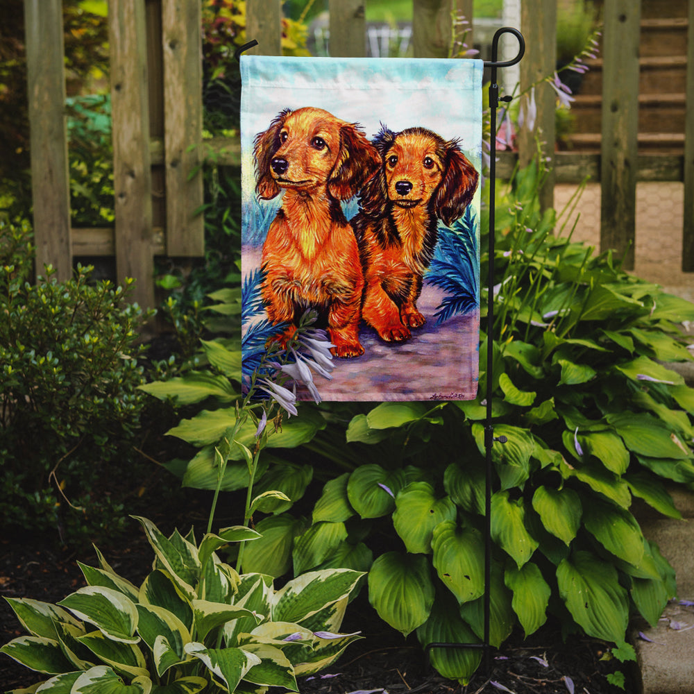 Long Hair Red Dachshund Flag Garden Size.