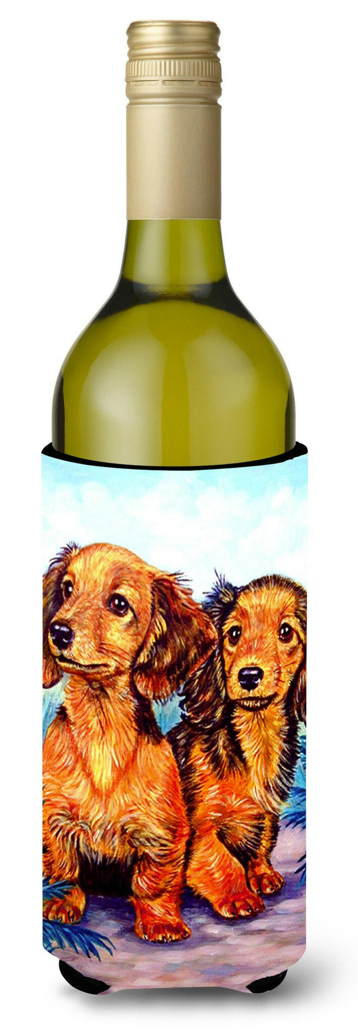 Long Hair Red Dachshund Two Peas Wine Bottle Beverage Insulator Beverage Insulator Hugger by Caroline's Treasures