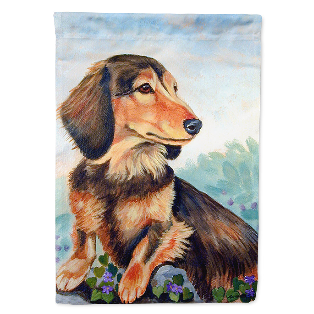 Dachshund chocolate and tan Long Haired Flag Canvas House Size  the-store.com.