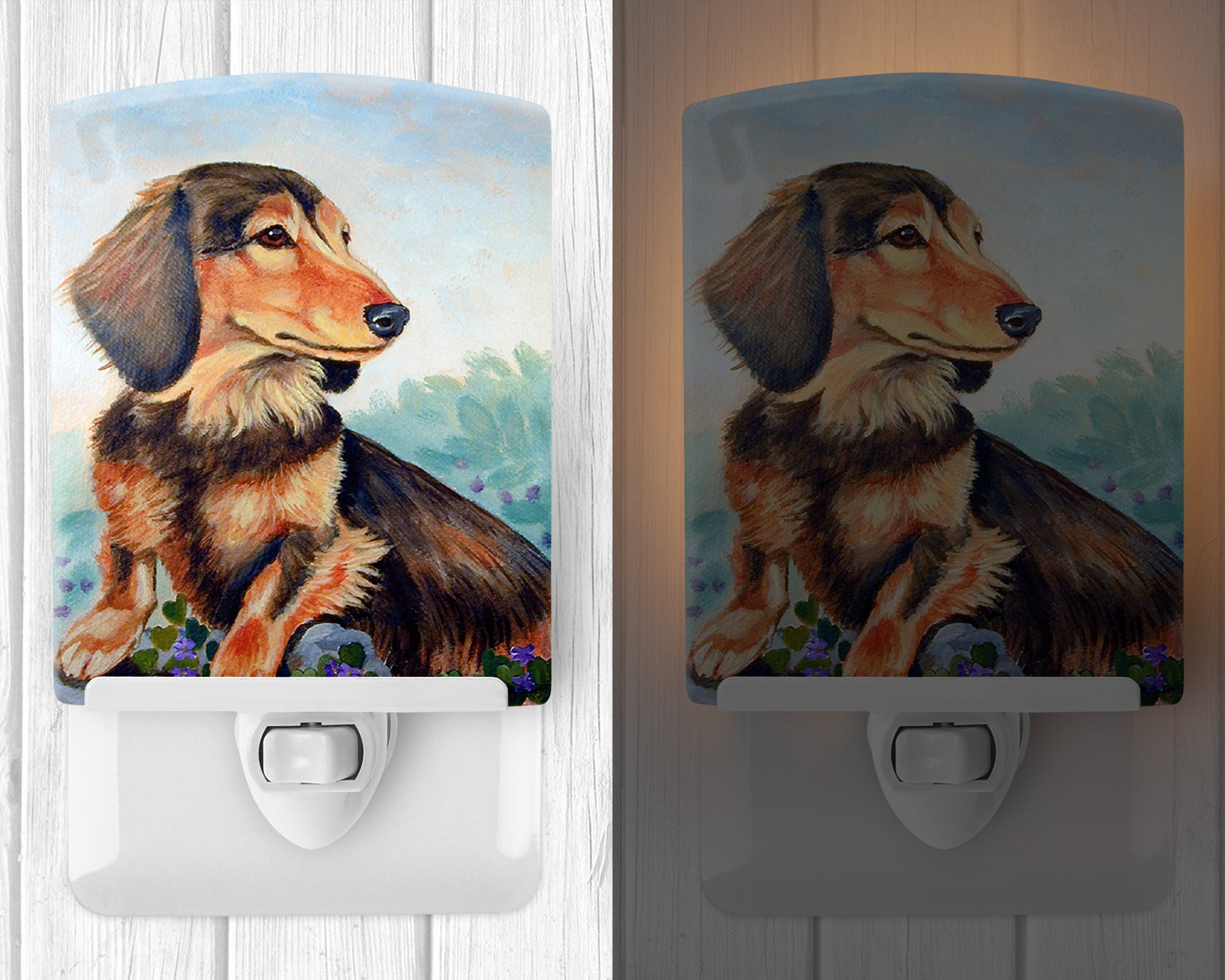 Long Hair Chocolate and Cream Dachshund Ceramic Night Light 7023CNL - the-store.com