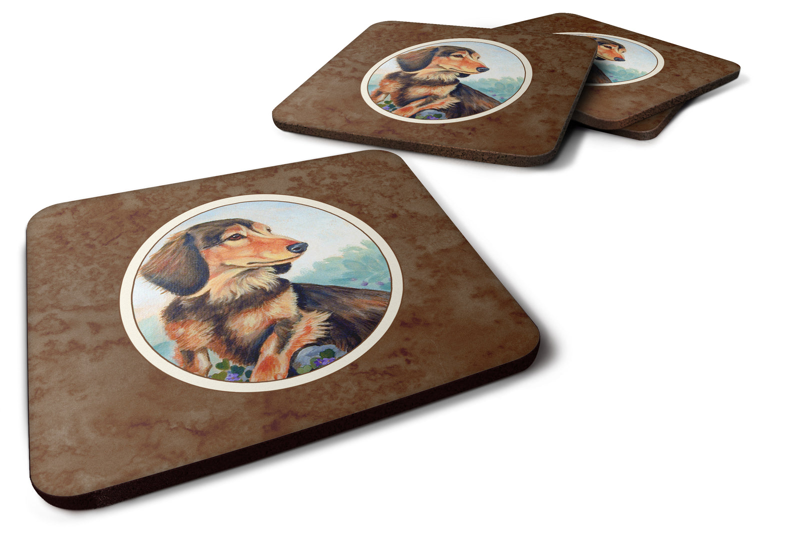 Long Hair Chocolate and Cream Dachshund Foam Coaster Set of 4 7023FC - the-store.com