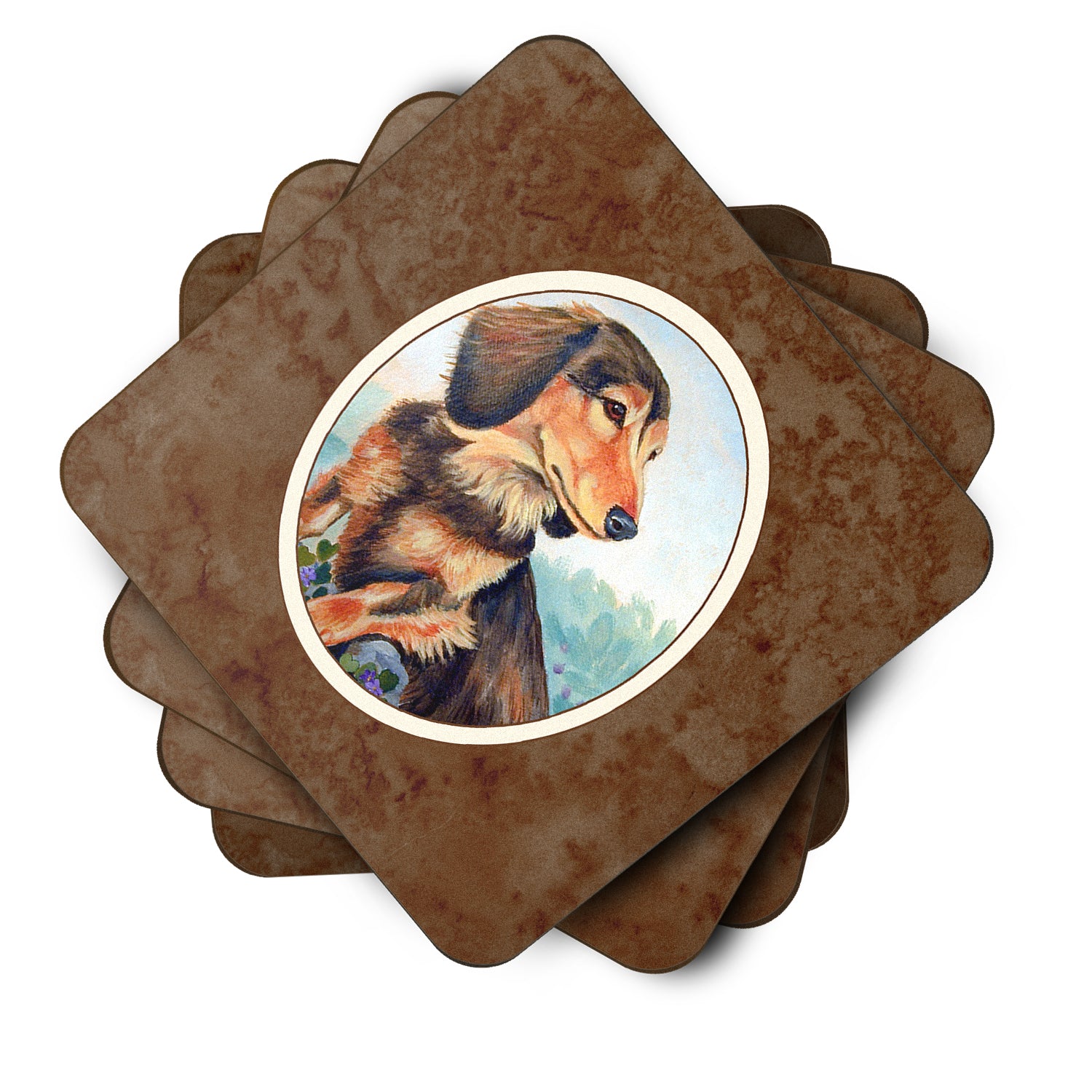 Long Hair Chocolate and Cream Dachshund Foam Coaster Set of 4 7023FC - the-store.com