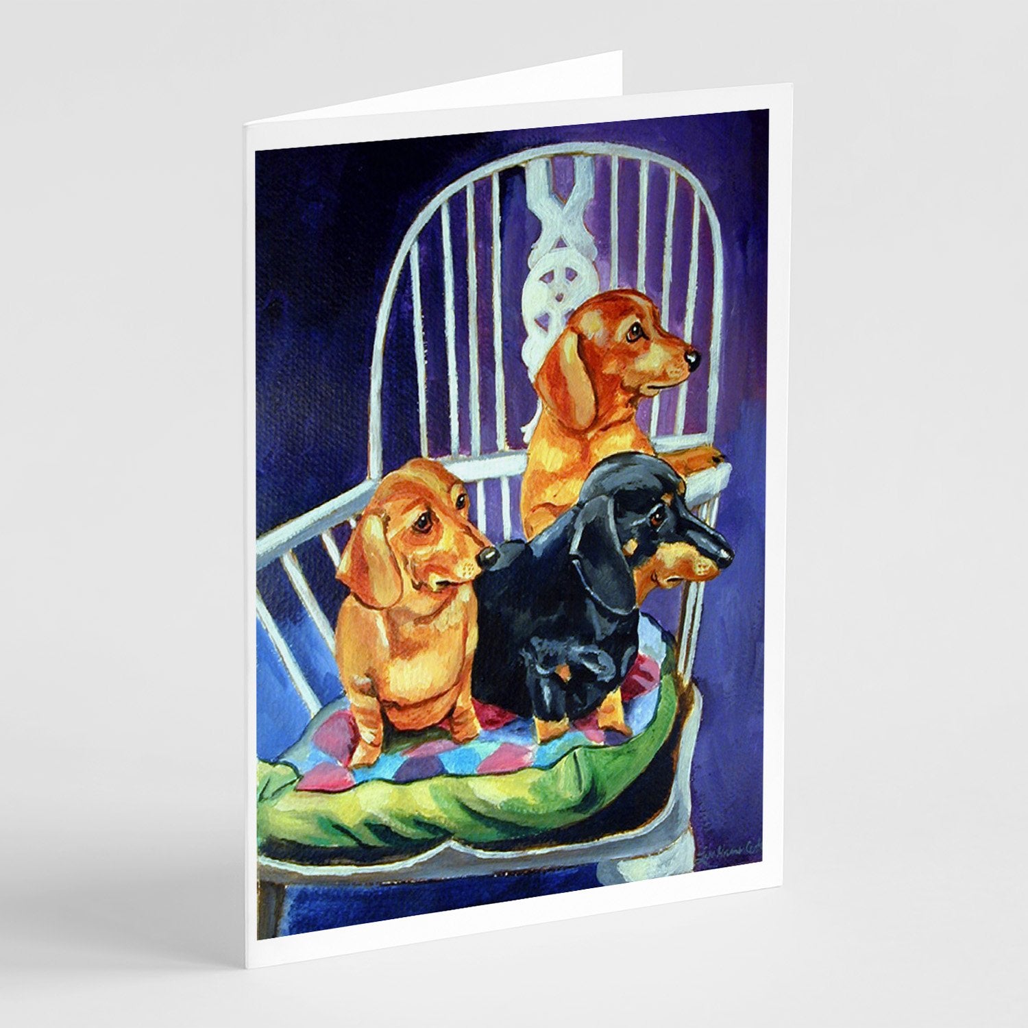 Buy this Dachshund Two Red and a Black and Tan Greeting Cards and Envelopes Pack of 8