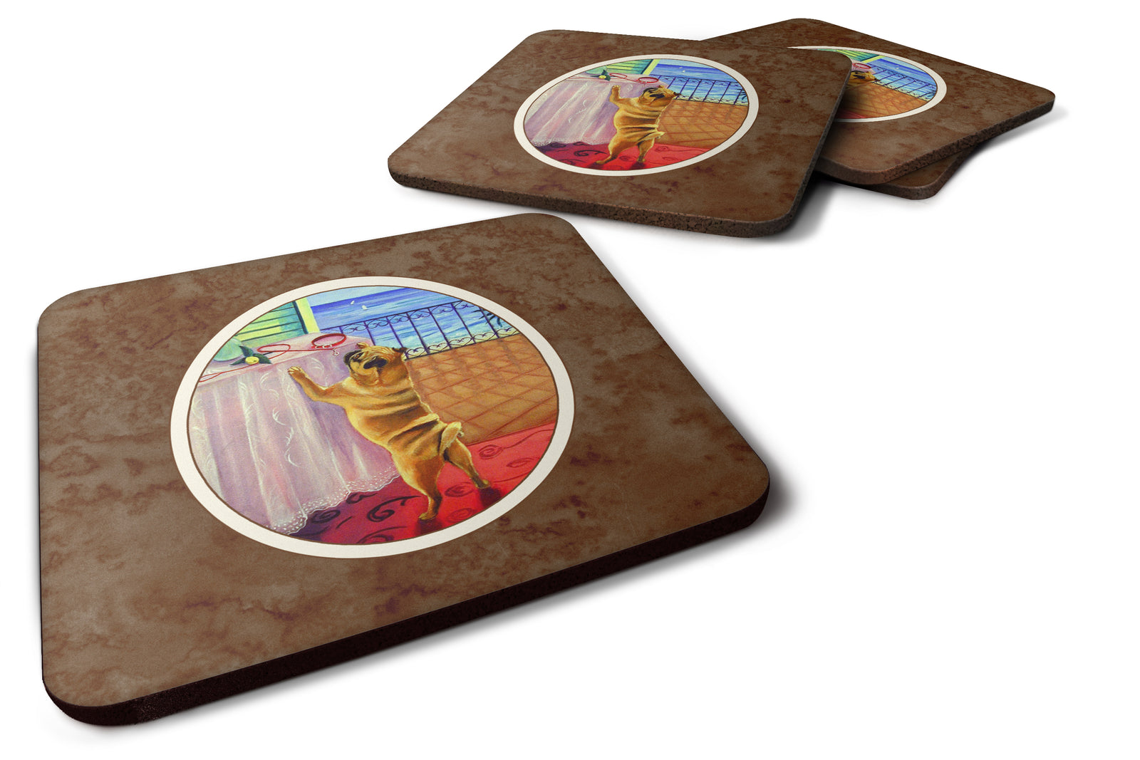 Helping Himself Fawn Pug Foam Coaster Set of 4 7027FC - the-store.com