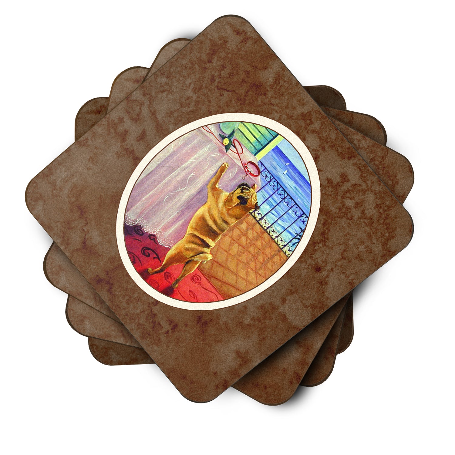 Helping Himself Fawn Pug Foam Coaster Set of 4 7027FC - the-store.com