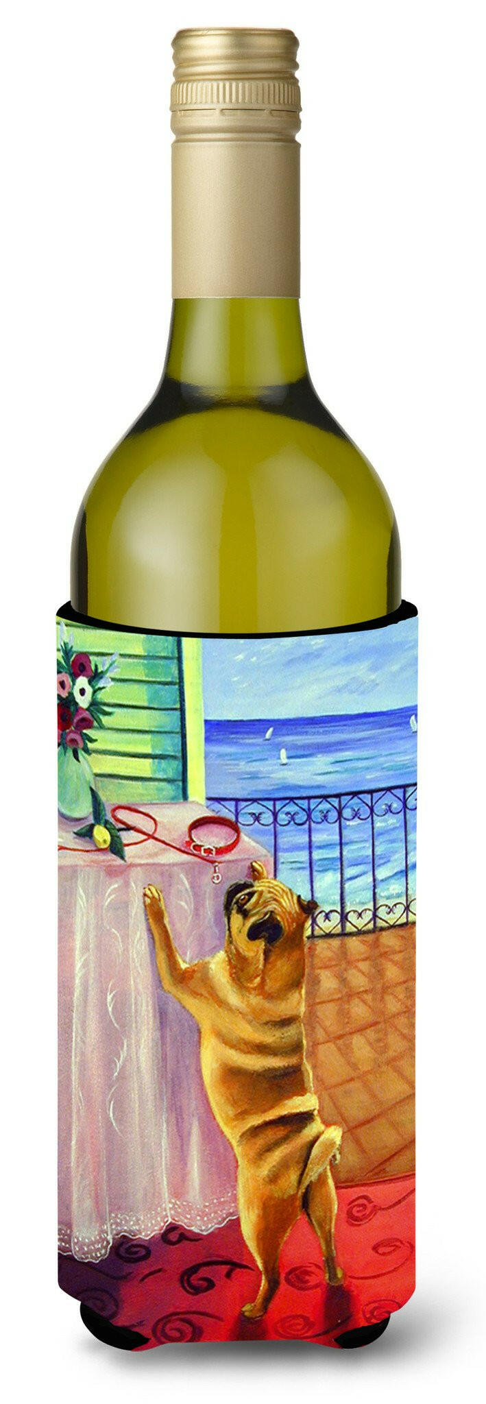 Helping Himself Fawn Pug Wine Bottle Beverage Insulator Beverage Insulator Hugger by Caroline's Treasures