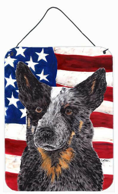 USA American Flag with Australian Cattle Dog Wall or Door Hanging Prints by Caroline's Treasures