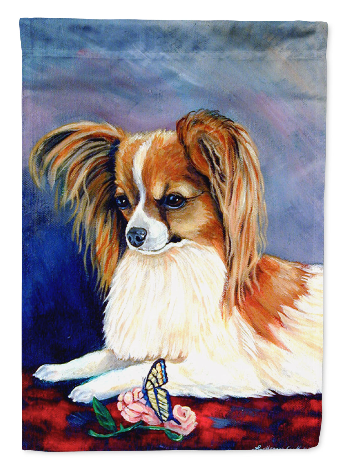 Sable Papillon with a Butterfly and rose Flag Canvas House Size  the-store.com.