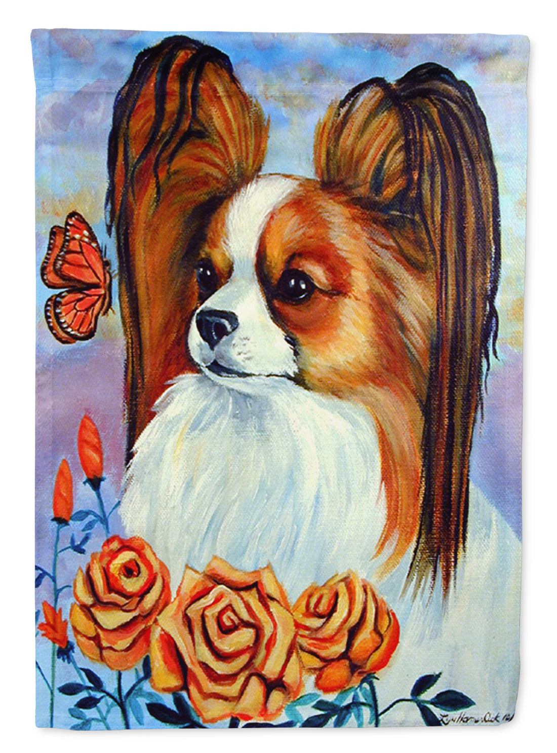 Papillon in the roses Flag Garden Size.