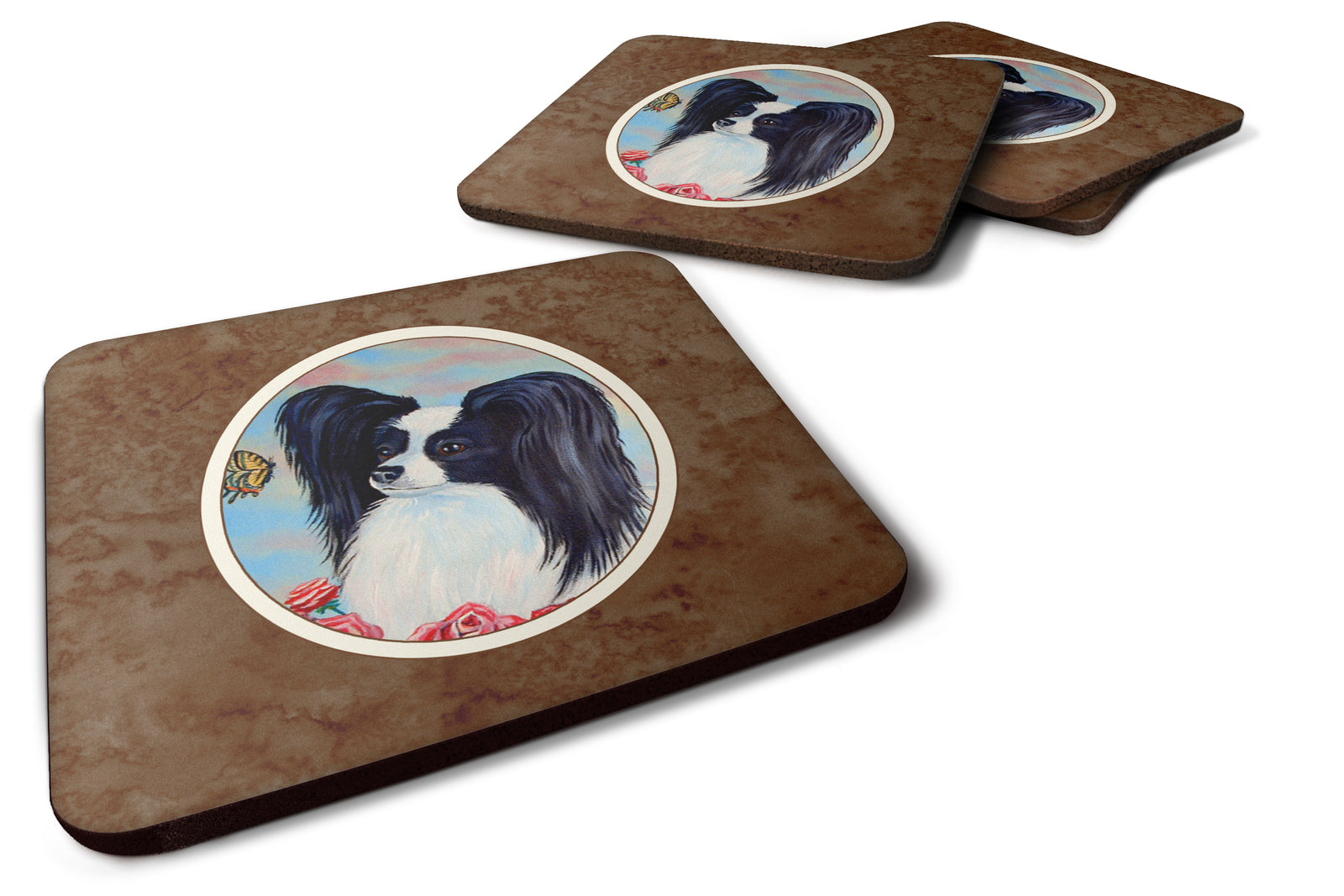 Papillon Black and White Foam Coaster Set of 4 7040FC - the-store.com