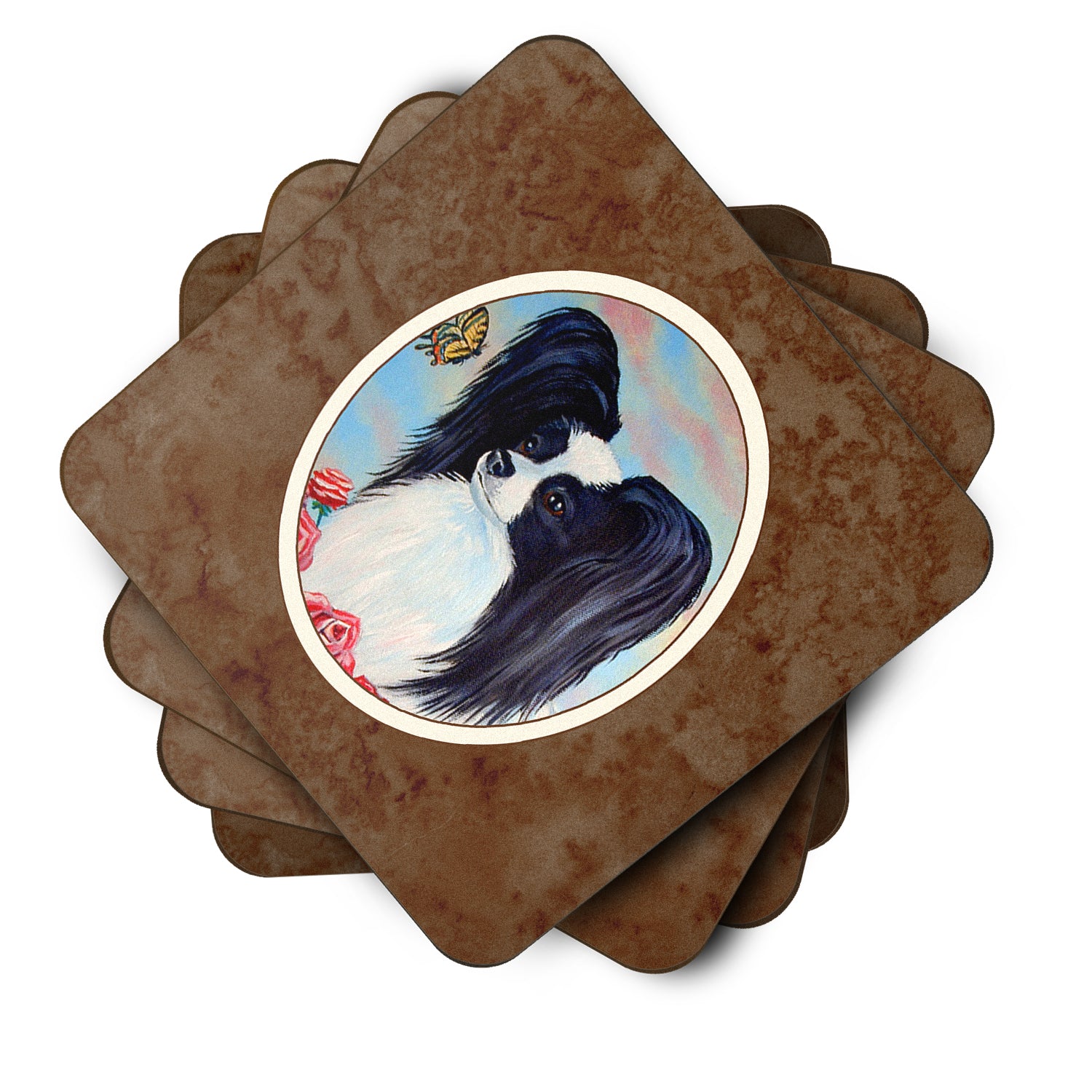 Papillon Black and White Foam Coaster Set of 4 7040FC - the-store.com