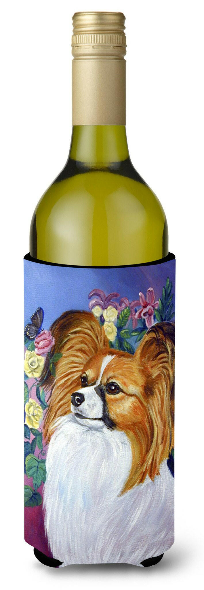 Papillon Wine Bottle Beverage Insulator Beverage Insulator Hugger 7041LITERK by Caroline&#39;s Treasures