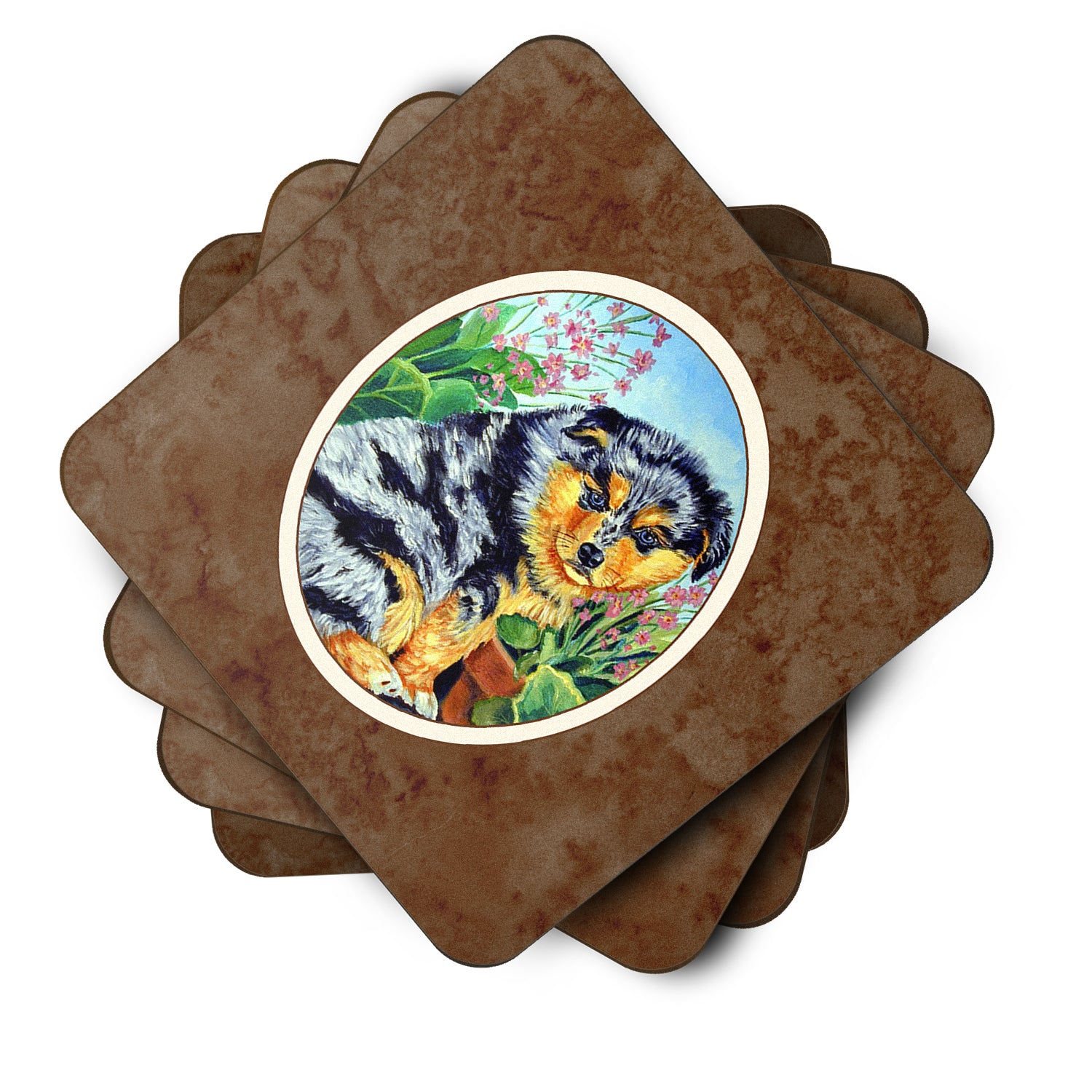 Australian Shepherd Puppy Foam Coaster Set of 4 7045FC - the-store.com