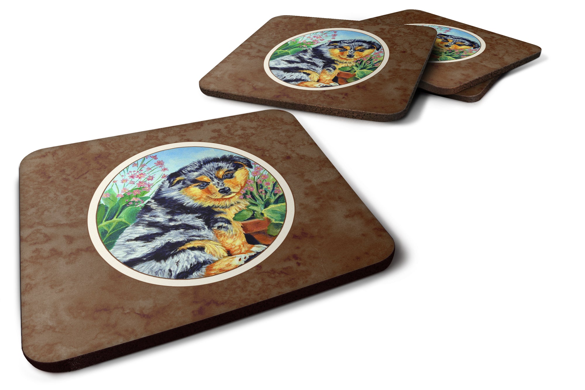 Australian Shepherd Puppy Foam Coaster Set of 4 7045FC - the-store.com