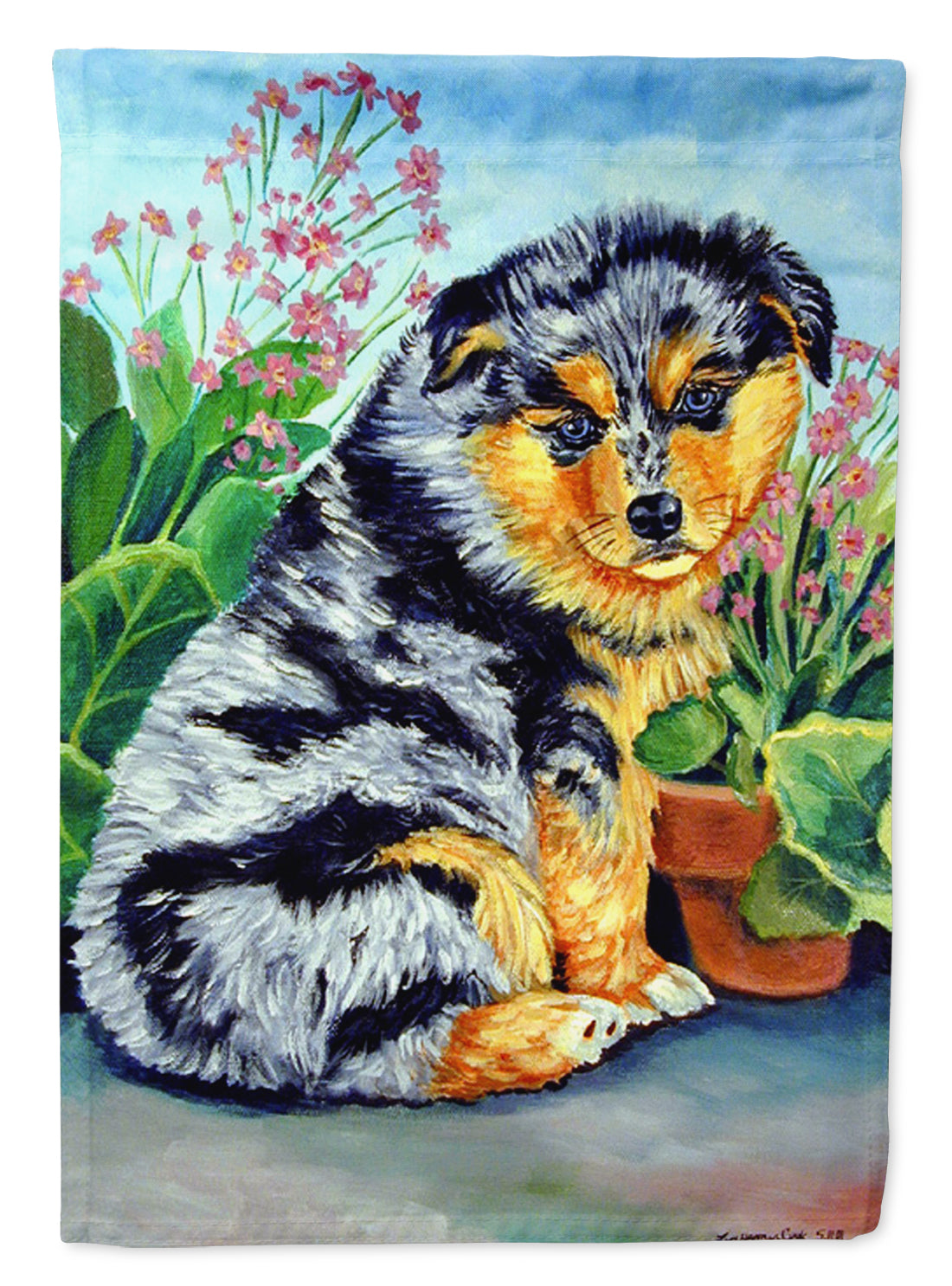 Australian Shepherd Puppy Flag Garden Size.