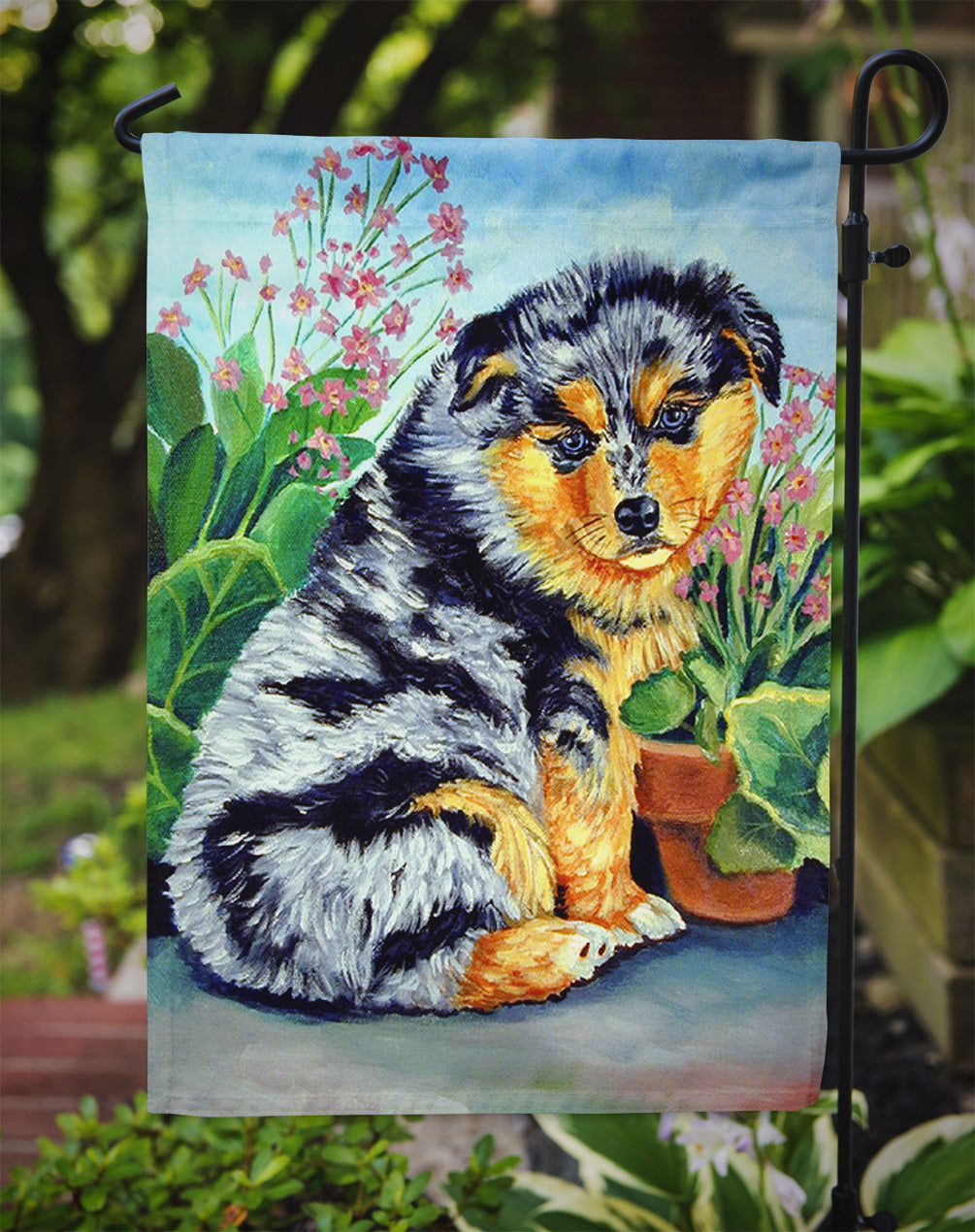 Australian Shepherd Puppy Flag Garden Size.