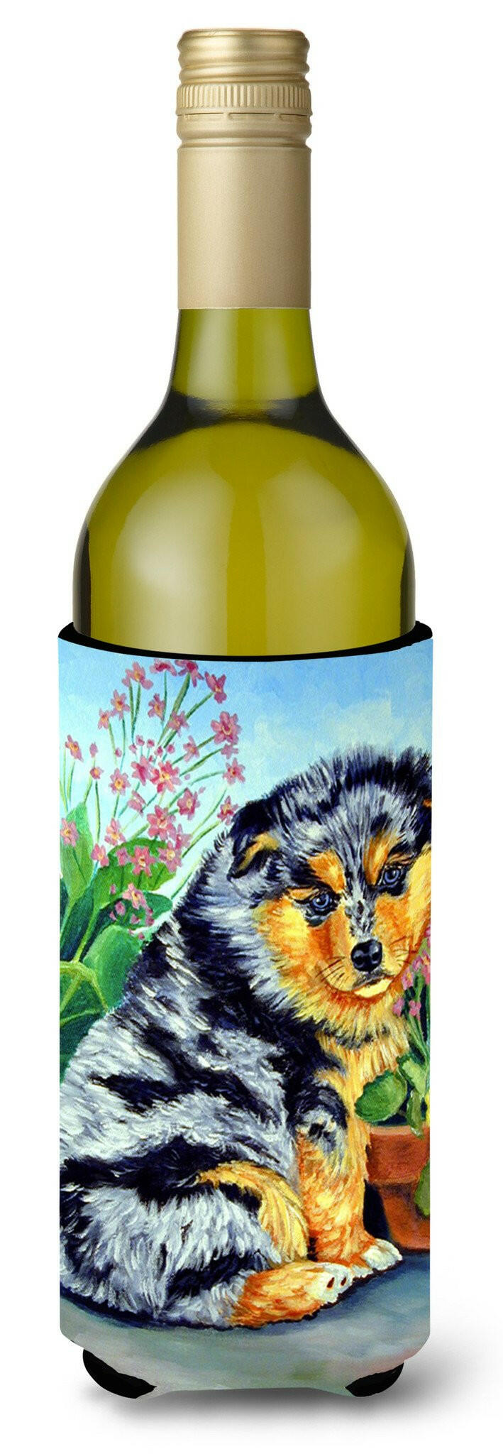 Australian Shepherd Puppy Wine Bottle Beverage Insulator Beverage Insulator Hugger by Caroline&#39;s Treasures