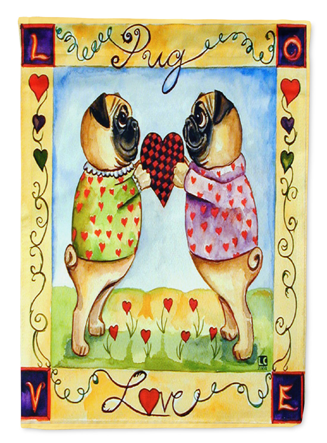 Pug LOVE Pug Flag Canvas House Size  the-store.com.