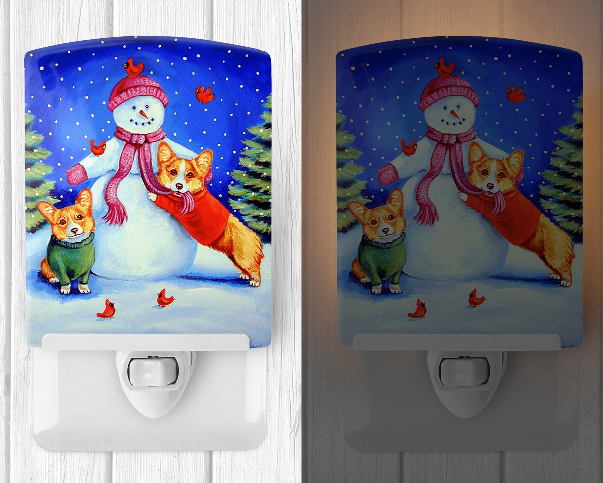 Snowman with Corgi Ceramic Night Light 7048CNL - the-store.com