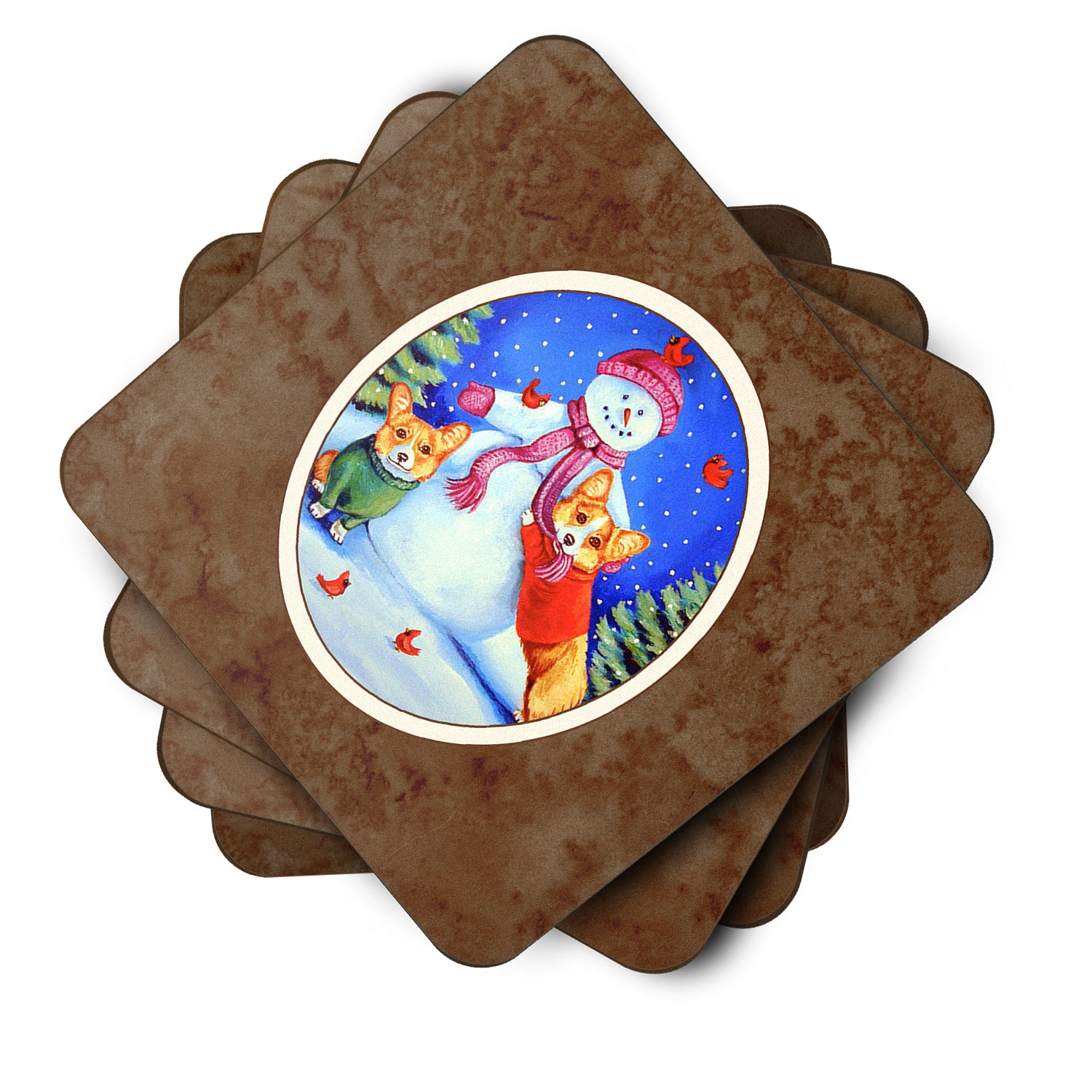 Snowman with Corgi Foam Coaster Set of 4 7048FC - the-store.com