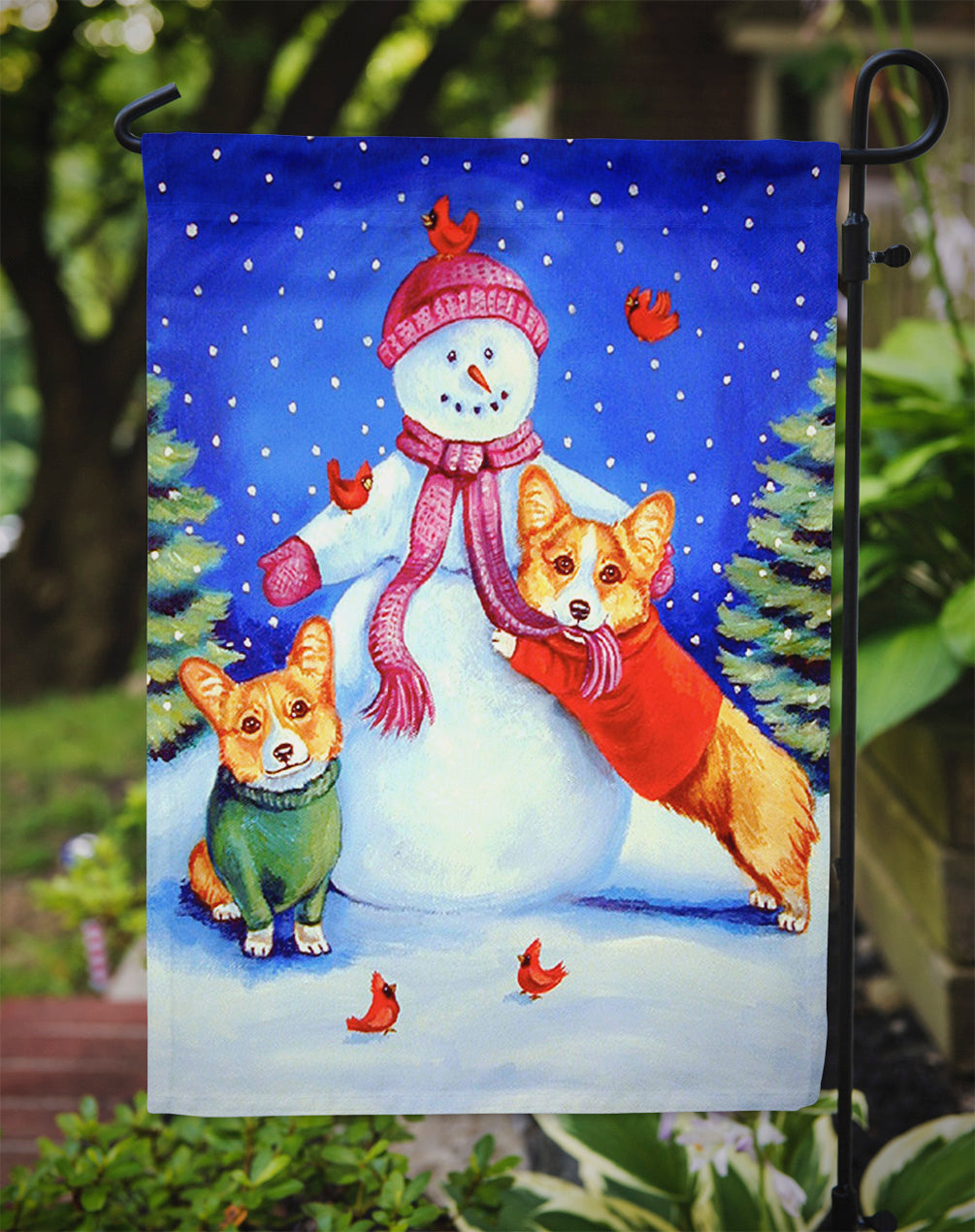 Snowman with Corgi Flag Garden Size.