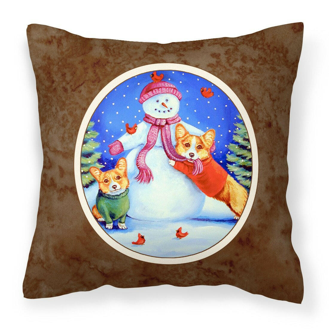 Snowman with Corgi Fabric Decorative Pillow 7048PW1414 - the-store.com