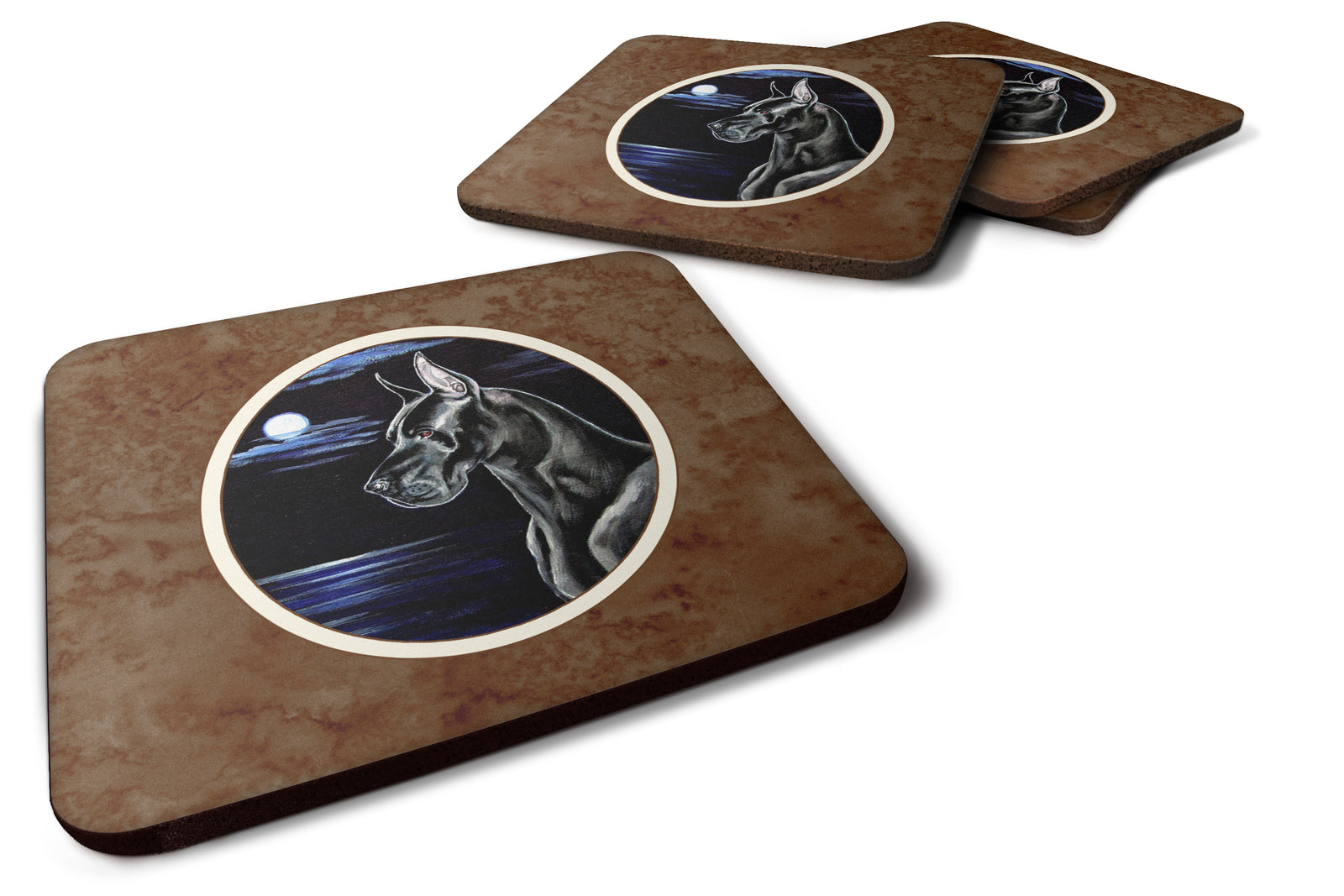 Black Great Dane in the Moonlight Foam Coaster Set of 4 7060FC - the-store.com