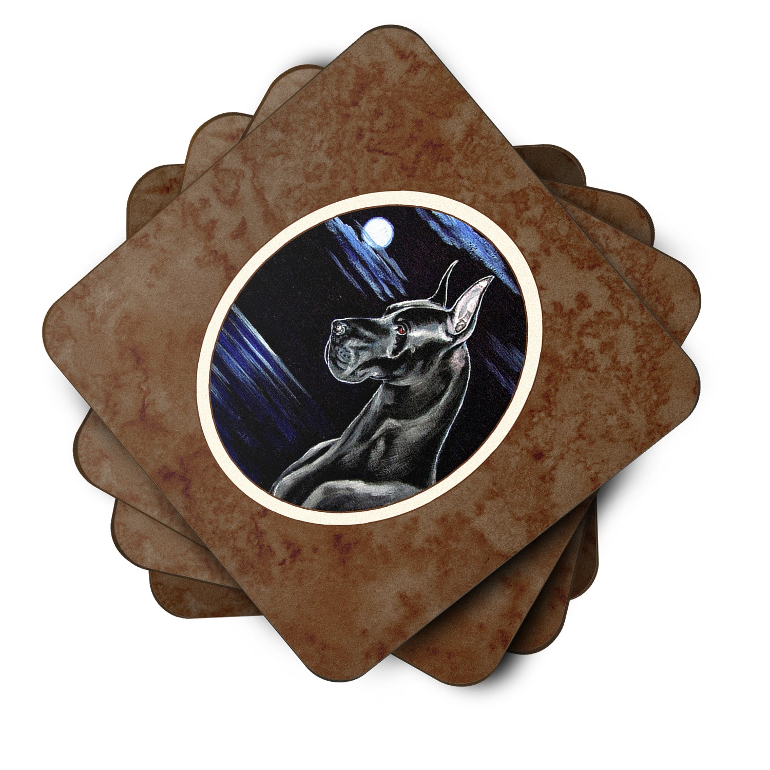 Black Great Dane in the Moonlight Foam Coaster Set of 4 7060FC - the-store.com