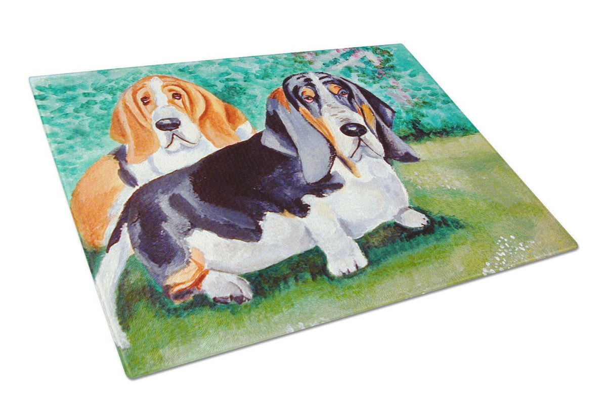 Basset Hound Double Trouble Glass Cutting Board Large by Caroline&#39;s Treasures