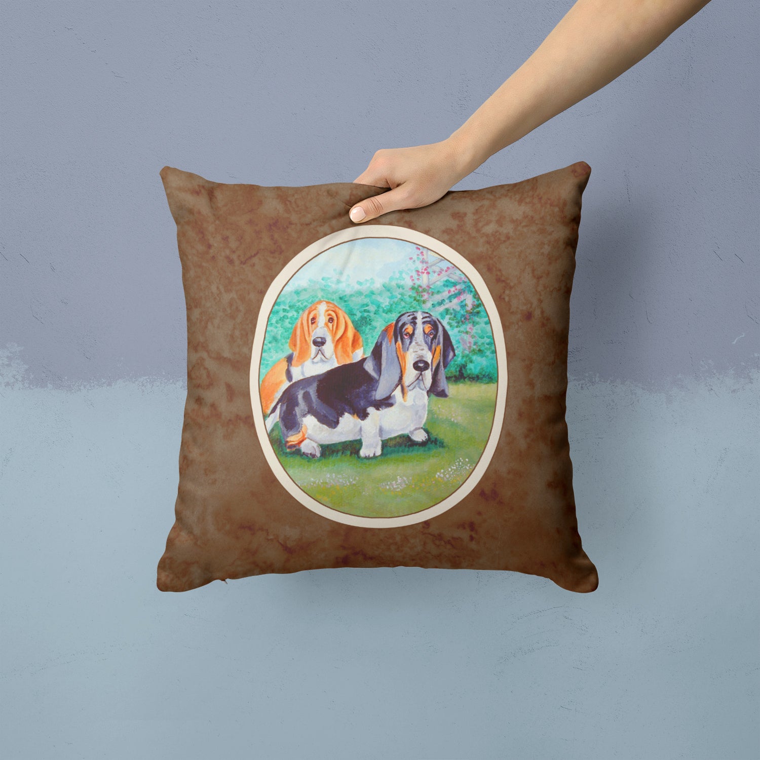 Basset Hound Double Trouble Fabric Decorative Pillow 7061PW1414 - the-store.com