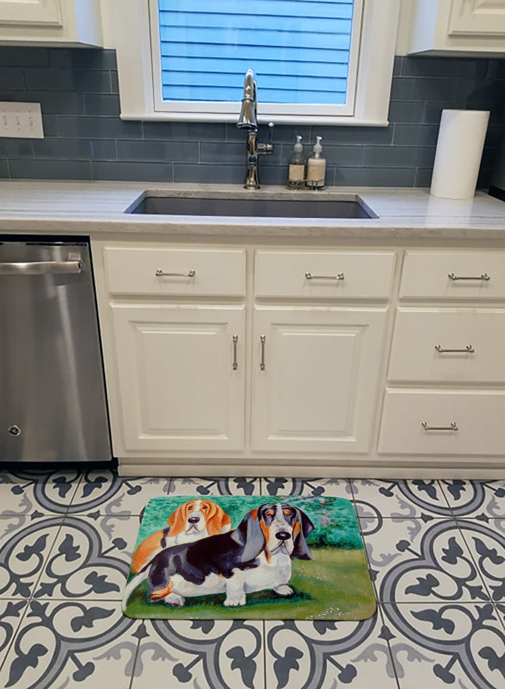 Basset Hound Double Trouble Machine Washable Memory Foam Mat 7061RUG - the-store.com