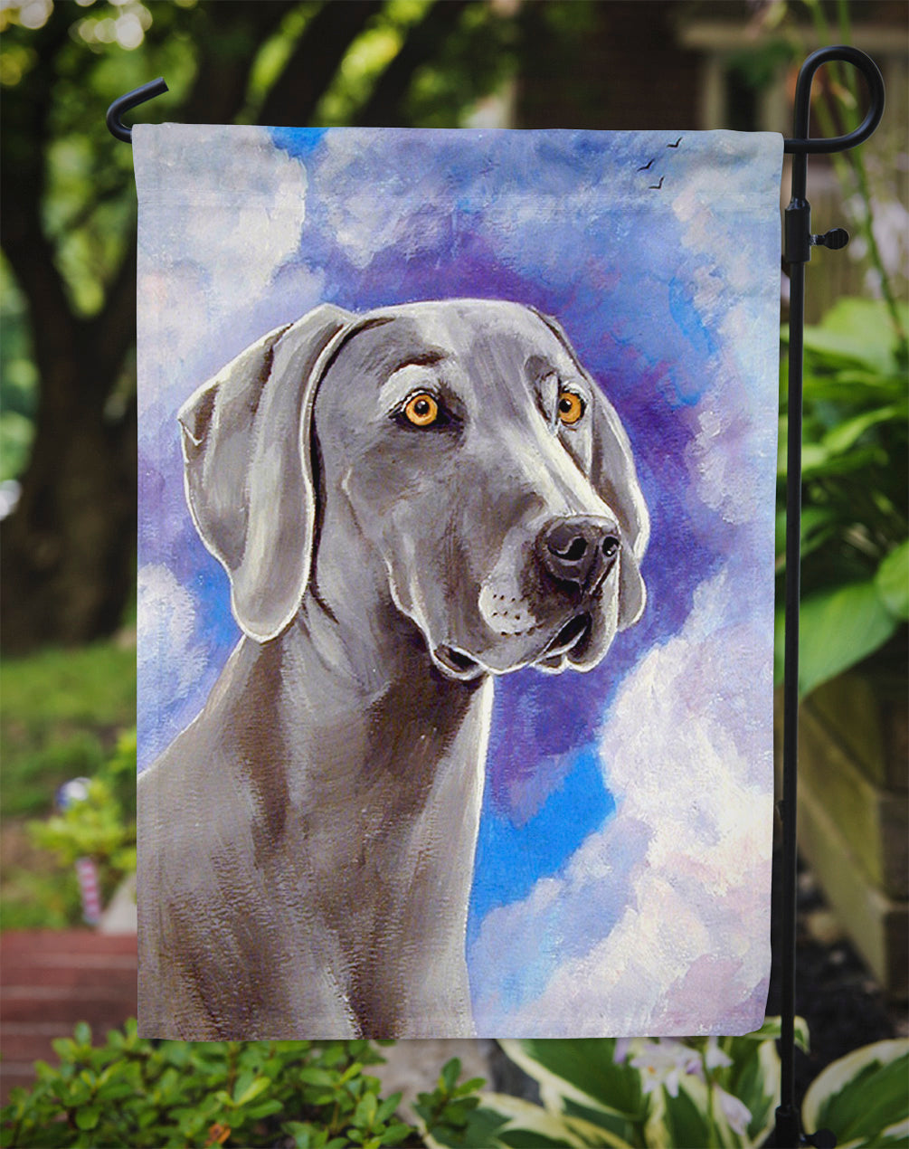 Azure Skies Weimaraner Flag Garden Size.