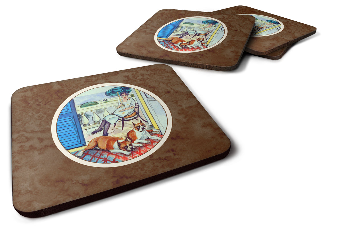 Lady with her Boxer Foam Coaster Set of 4 7068FC - the-store.com