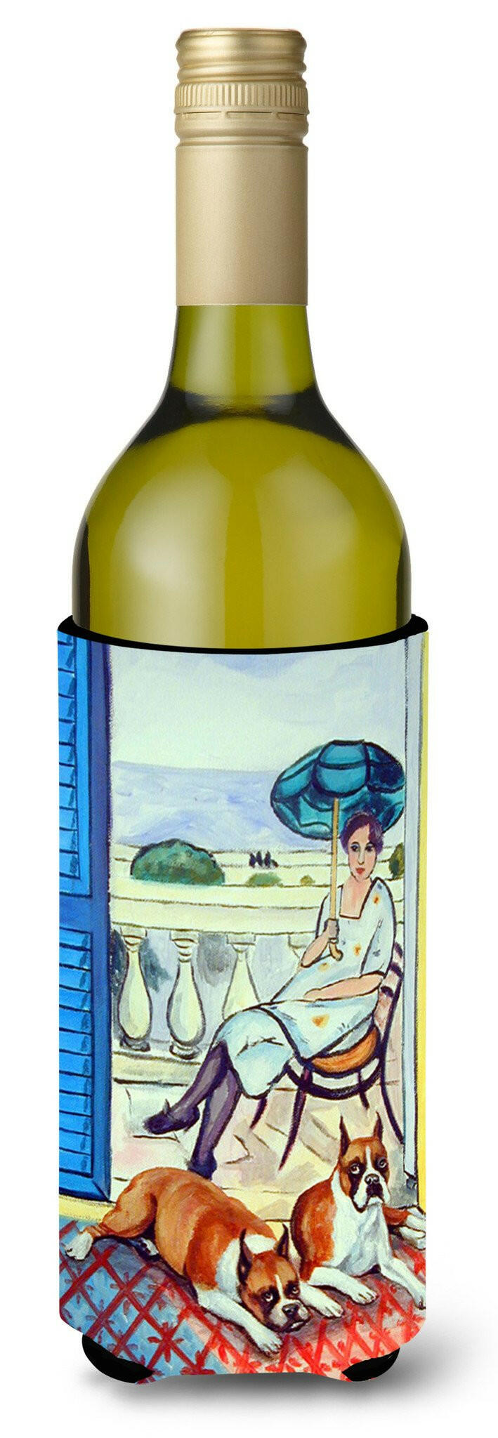 Lady with her Boxer Wine Bottle Beverage Insulator Beverage Insulator Hugger by Caroline's Treasures