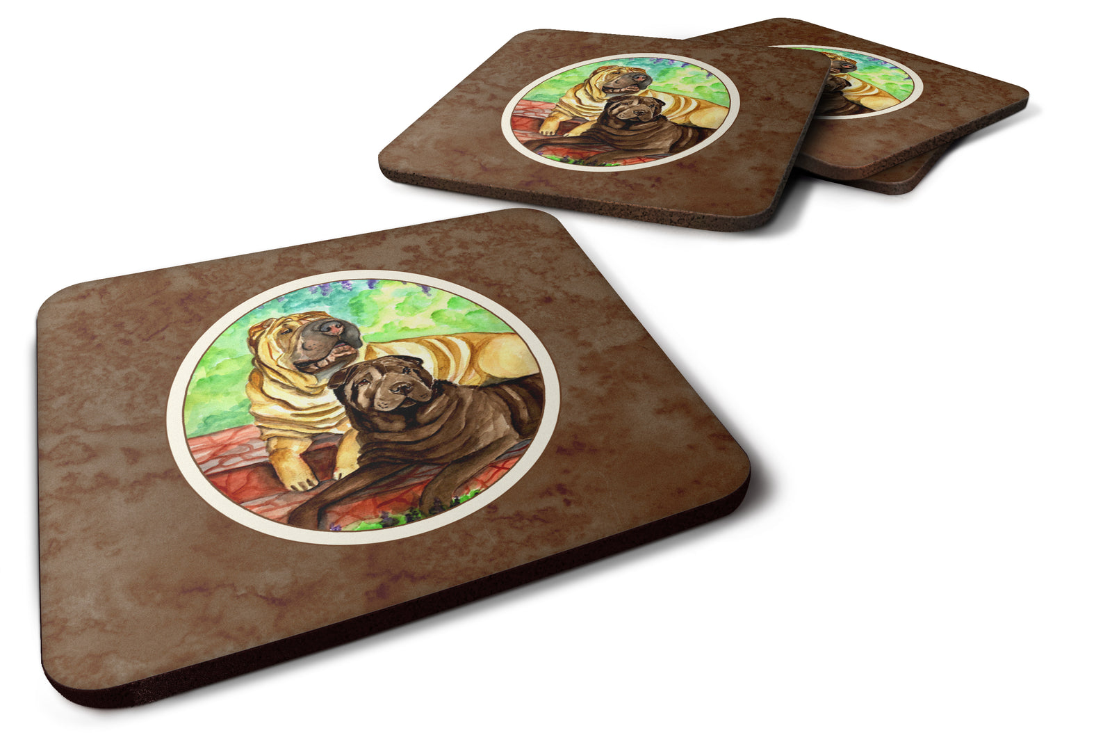 Shar Pei Fawn and Chocolate Foam Coaster Set of 4 7070FC - the-store.com